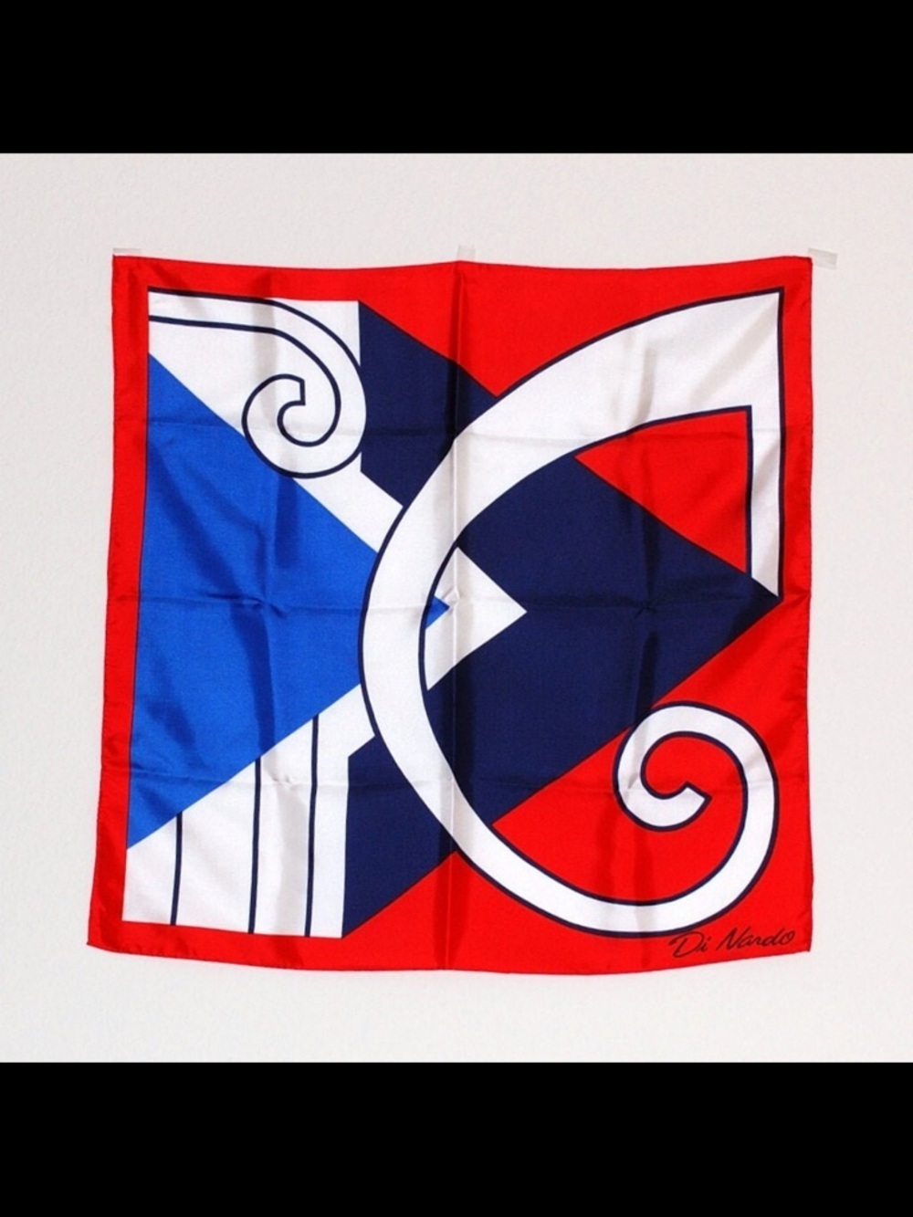 Vintage Di Nardo Modernist Geometric Square Scarf Red Blue White